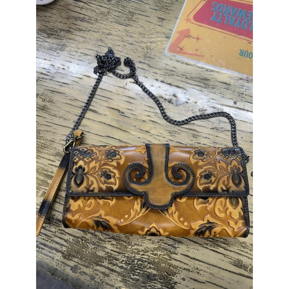 Y2K Hand-Tooled Brown Leather Crossbody/Clutch